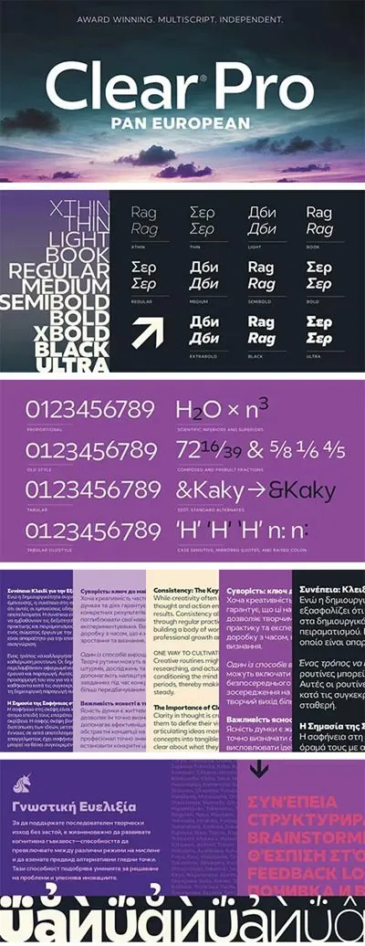 MyFonts - Clear Pro Pan European Font Family 22xOTF $399