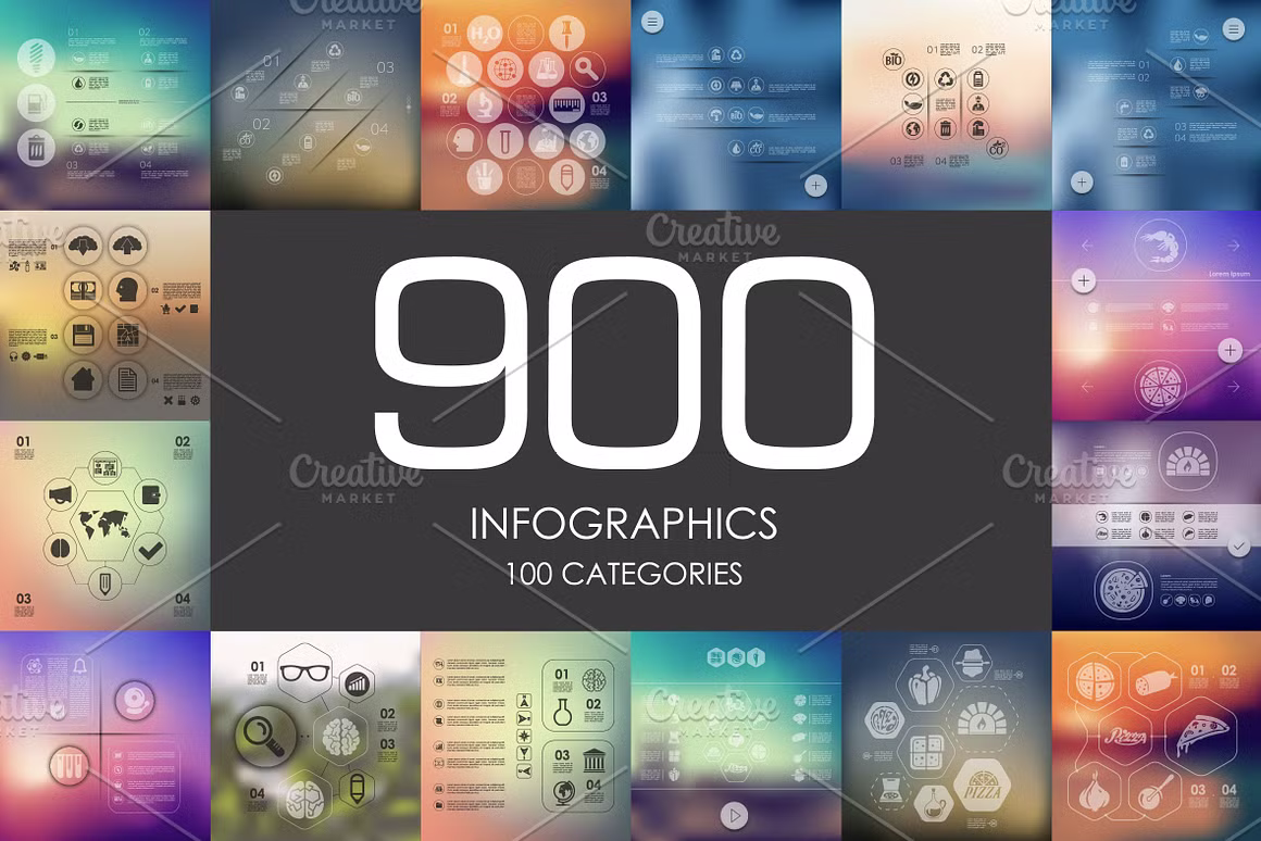 CreativeMarket - 900 Infographics Library 929336