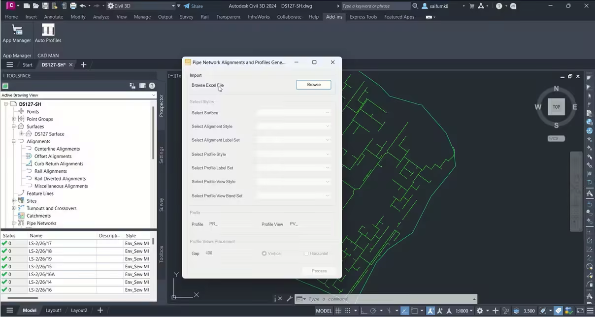 CAD MAN Pipe Network Alignments and Profile View Generator 1.0.1