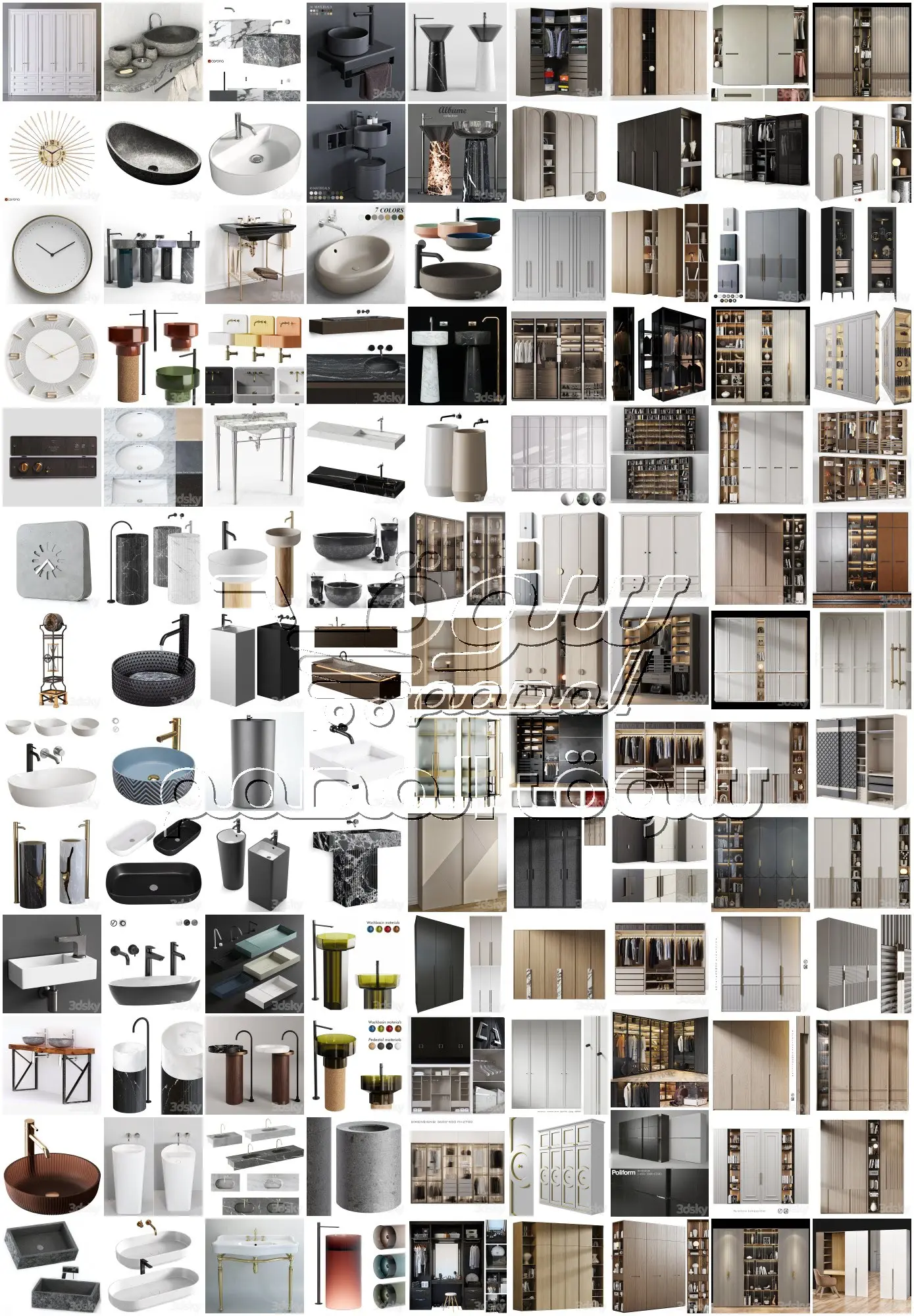 3dsky - Wardrobe, Display Cabinets, Wash Basin, Watches and Windows