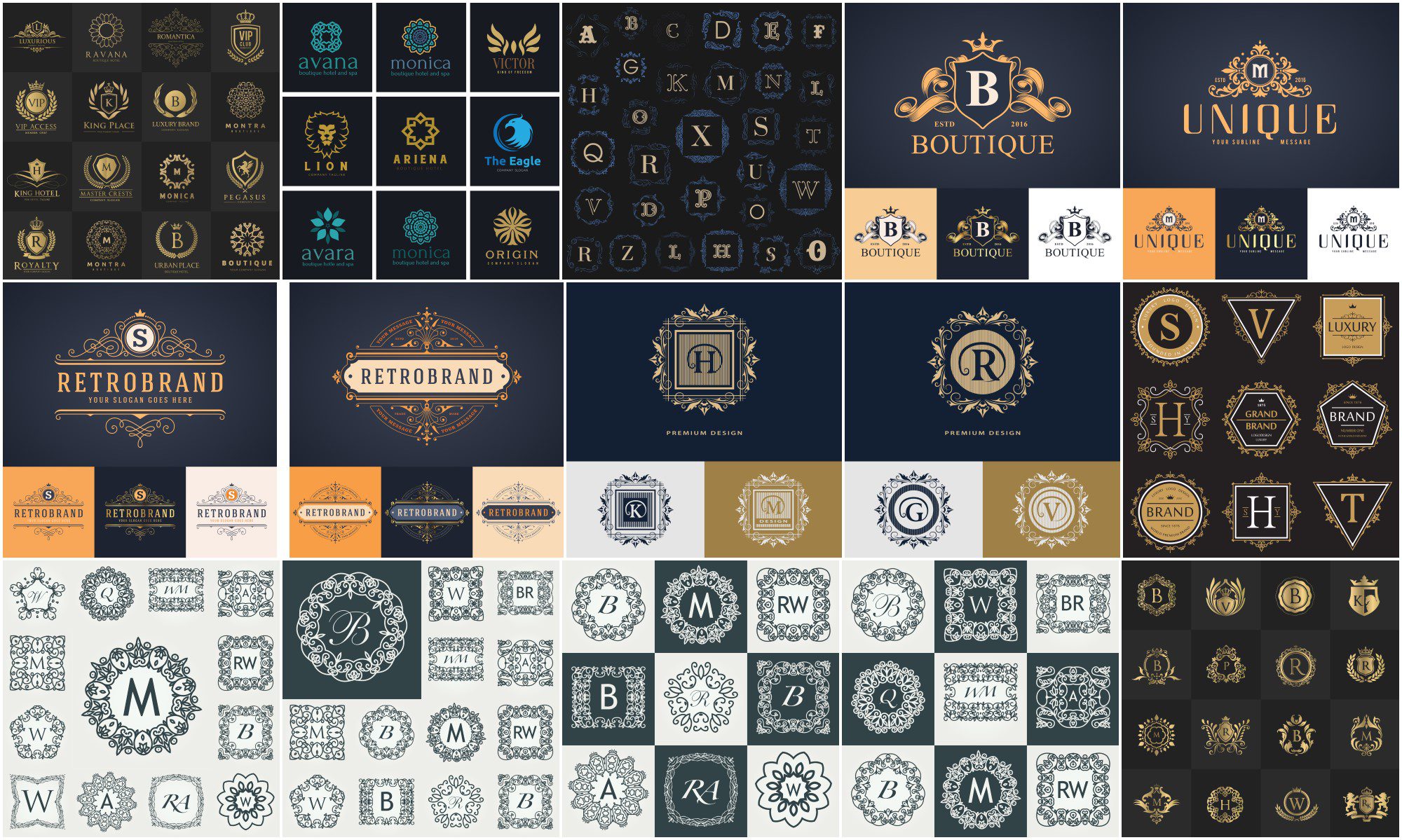 قولب شعار فاخر,زخرفة الخط الأنيقة ، حرف واحد فقط