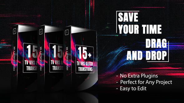 Videohive - Analog VHS Glitch Transition Bundle-Vintage TV Glitch Effects for Video Editing 59698535