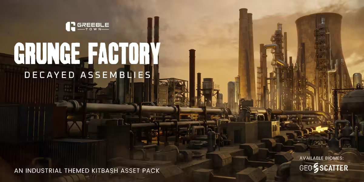 Blender Market - Grunge Factory Decayed Assemblies - Industrial Kitbash Greeble Assets