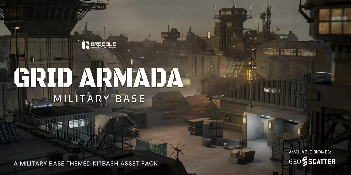 Blender Market - Grid Armada Military Base - Military Structures Kitbash Greeble Assets