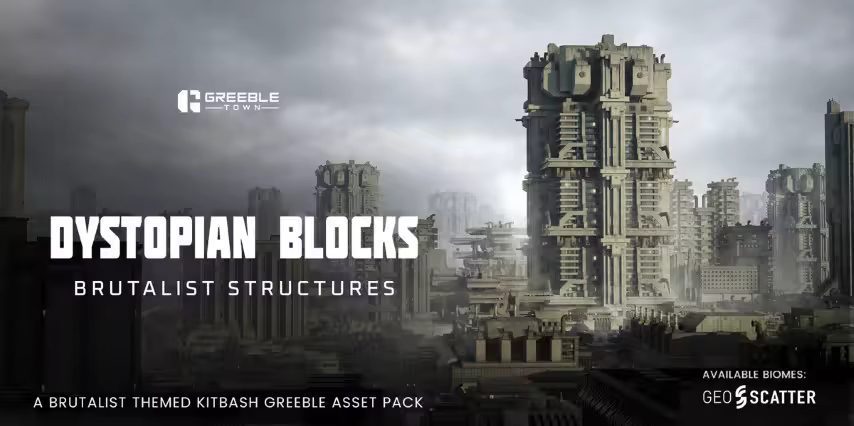 Superhive Market - Dystopian Blocks - Brutalist Structures Kitbash Buildings