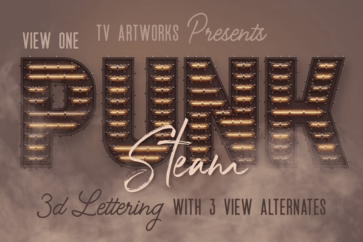 تحميل Steampunk Neon 3D Lettering – الحروف الثلاثية الأبعاد الأكثر واقعية لتصاميمك الفاخرة