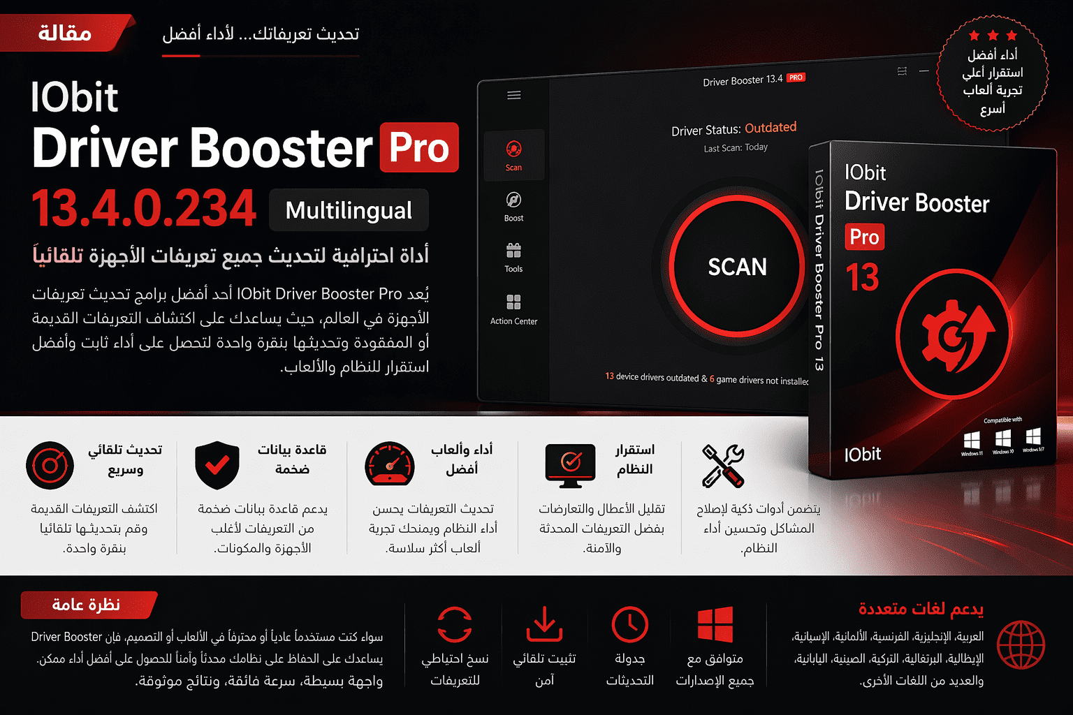 تحميل IObit Driver Booster Pro 13.4.0.234 كامل | الحل الشامل لتحديث تعريفات الويندوز وتسريع الألعاب 2026 18 IObit Driver Booster Pro 13.4.0.234 Multilingual – أفضل برنامج تحديث تعريفات الكمبيوتر بسهولة وأمان