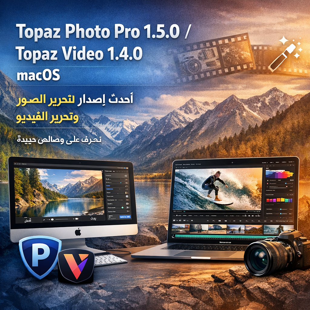 تحميل Topaz Photo AI 1.5.0 & Topaz Video AI 1.4.0 للماك | الحزمة الكاملة لتحسين الصور والفيديو بالذكاء الاصطناعي macOS 2026
