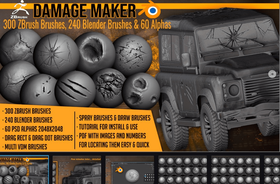 ArtStation - Damage Maker 300 ZBrush Brushes 240 Blender Brushes and 60 Alphas 9 ArtStation - Damage Maker 300 ZBrush Brushes 240 Blender Brushes and 60 Alphas