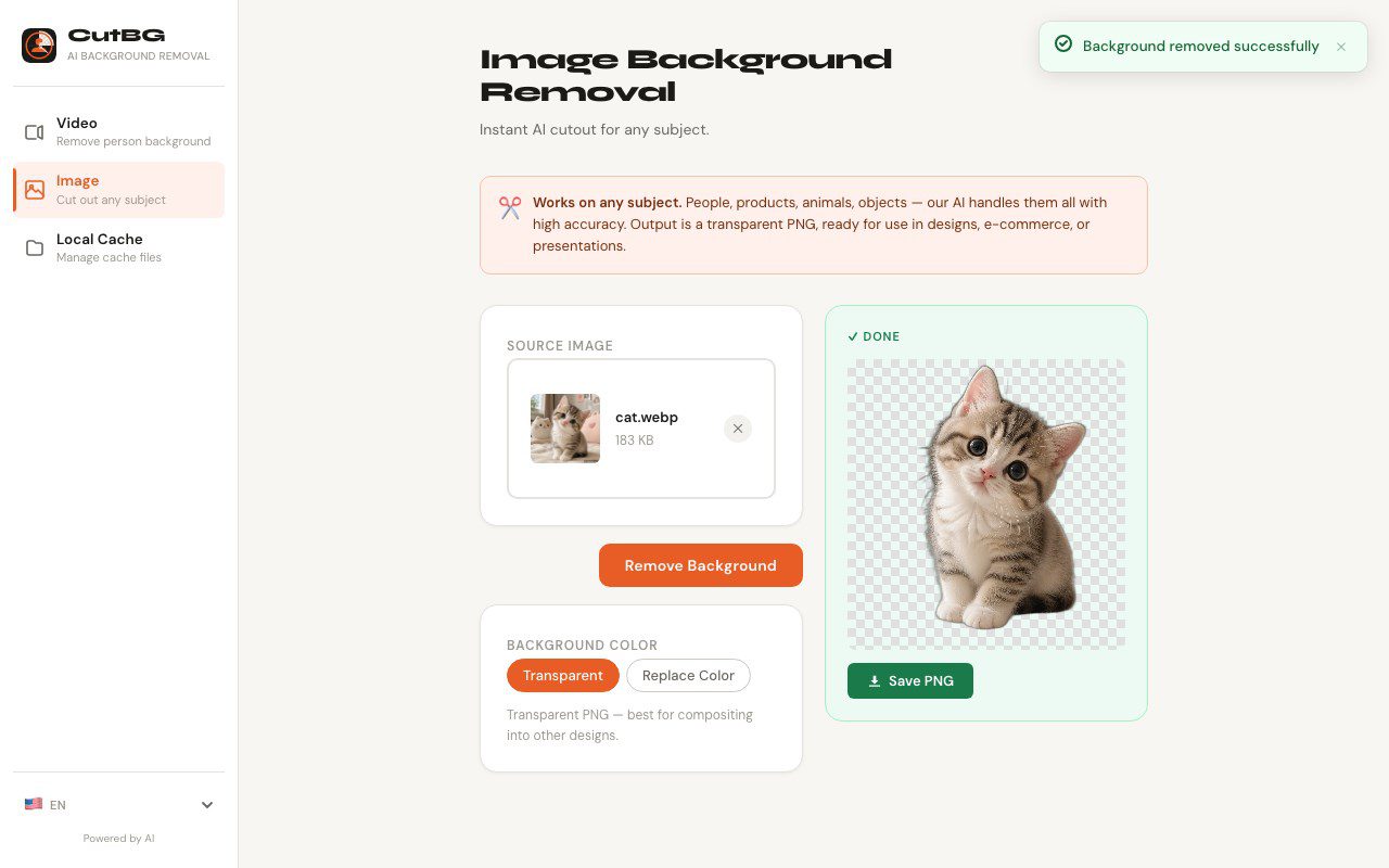 CutBG AI Background Removal 1.0.0 – إزالة خلفية الصور بالذكاء الاصطناعي بدقة احترافية 17 مسودة تلقائية