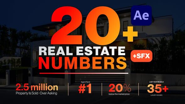 Videohive Real Estate Numbers | 20 Animated Property Statistics for After Effects 63946378