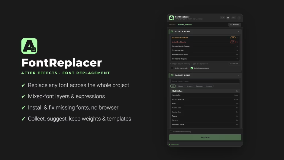 Free Download Aescripts FontReplacer v1.0 (WiN/MAC)