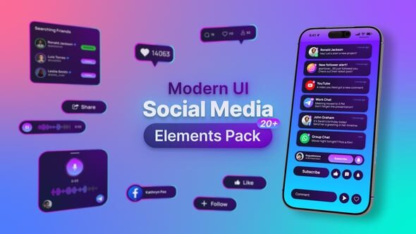 Videohive Modern UI Social Media Elements Pack - 64313759
