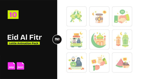 Videohive - Eid Al Fitr Icons Pack | After Effects & Lottie Animation - 64361422