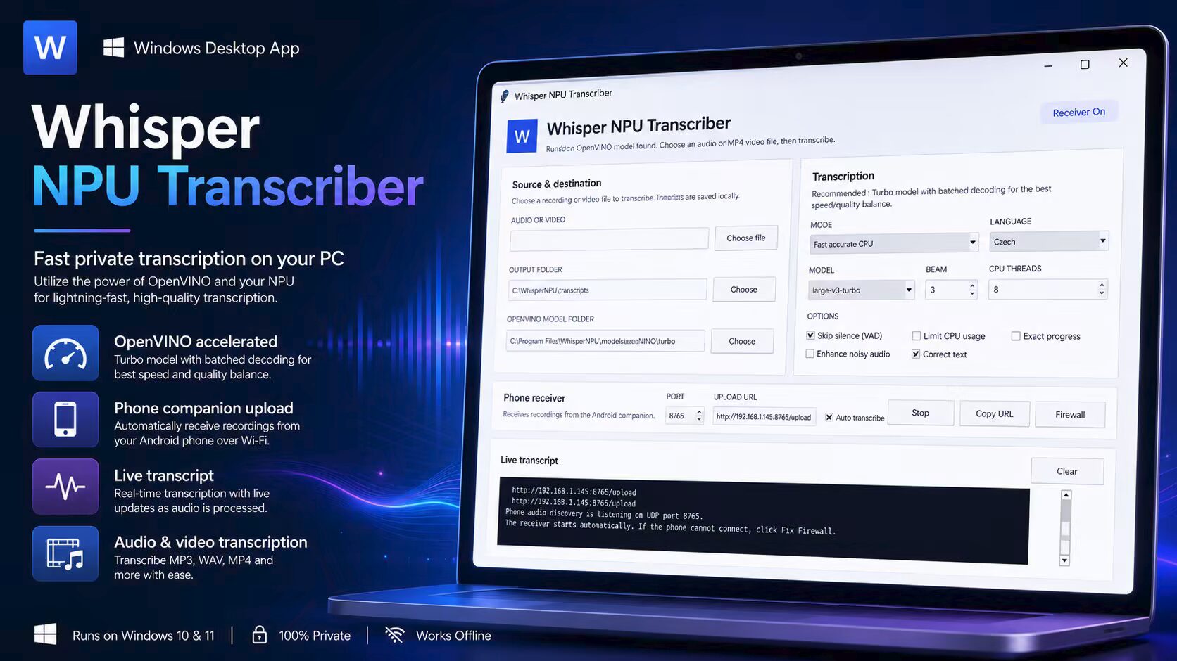 تحميل iHypnosis Whisper NPU Transcriber 2026.7.15 أحدث إصدار