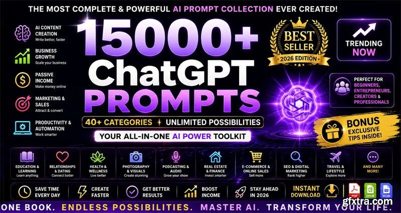 تحميل كتاب 15,000 ChatGPT Prompts: الدليل الشامل لأوامر الذكاء الاصطناعي لزيادة الإنتاجية وتسريع الأعمال