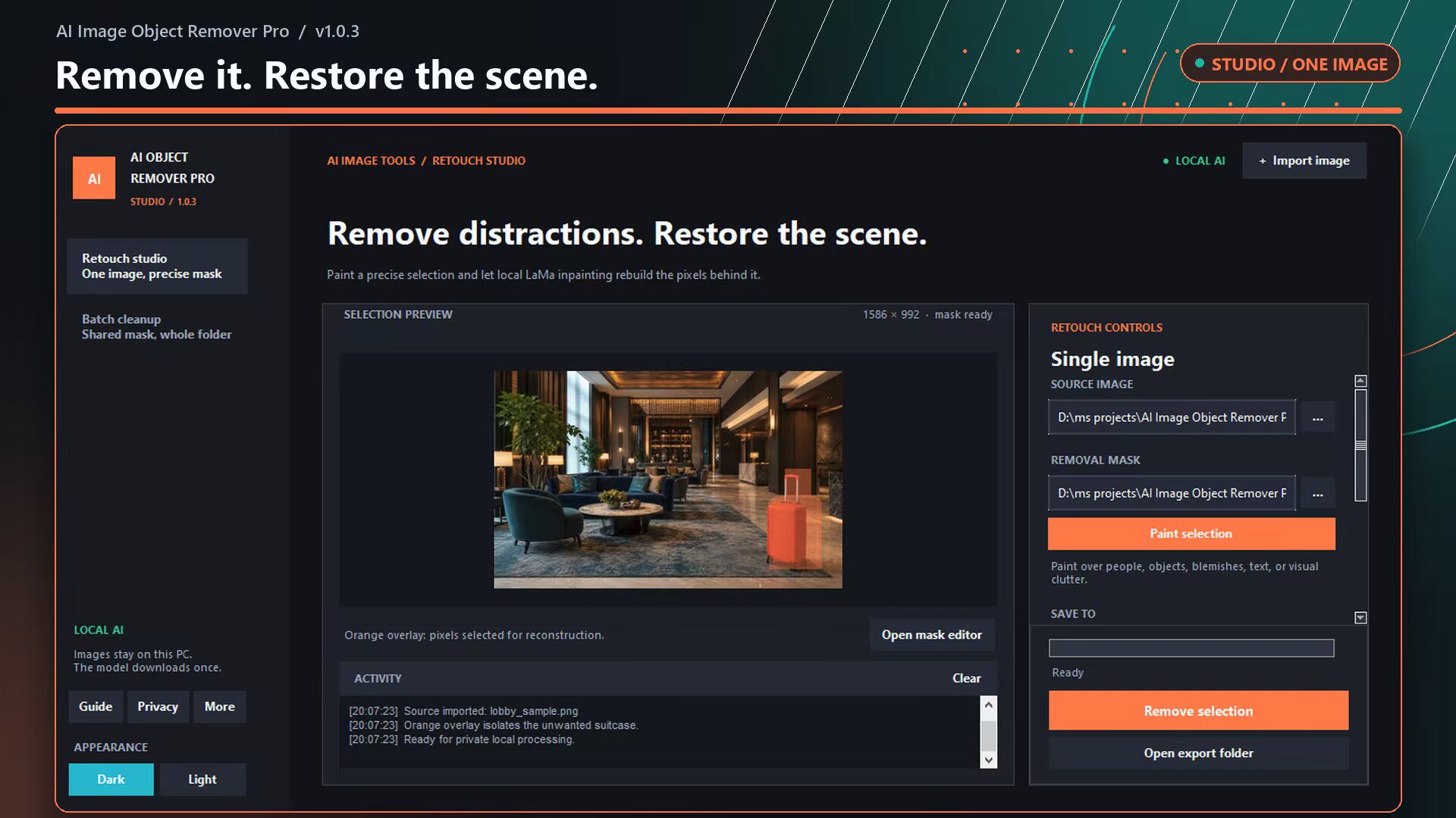 AI Image Object Remover Pro 1.0.3 – الأداة الاحترافية الأقوى لحذف العناصر والعيوب من الصور بالذكاء الاصطناعي 15 AI Image Object Remover Pro 1.0.3 – الأداة الاحترافية الأقوى لحذف العناصر والعيوب من الصور بالذكاء الاصطناعي
