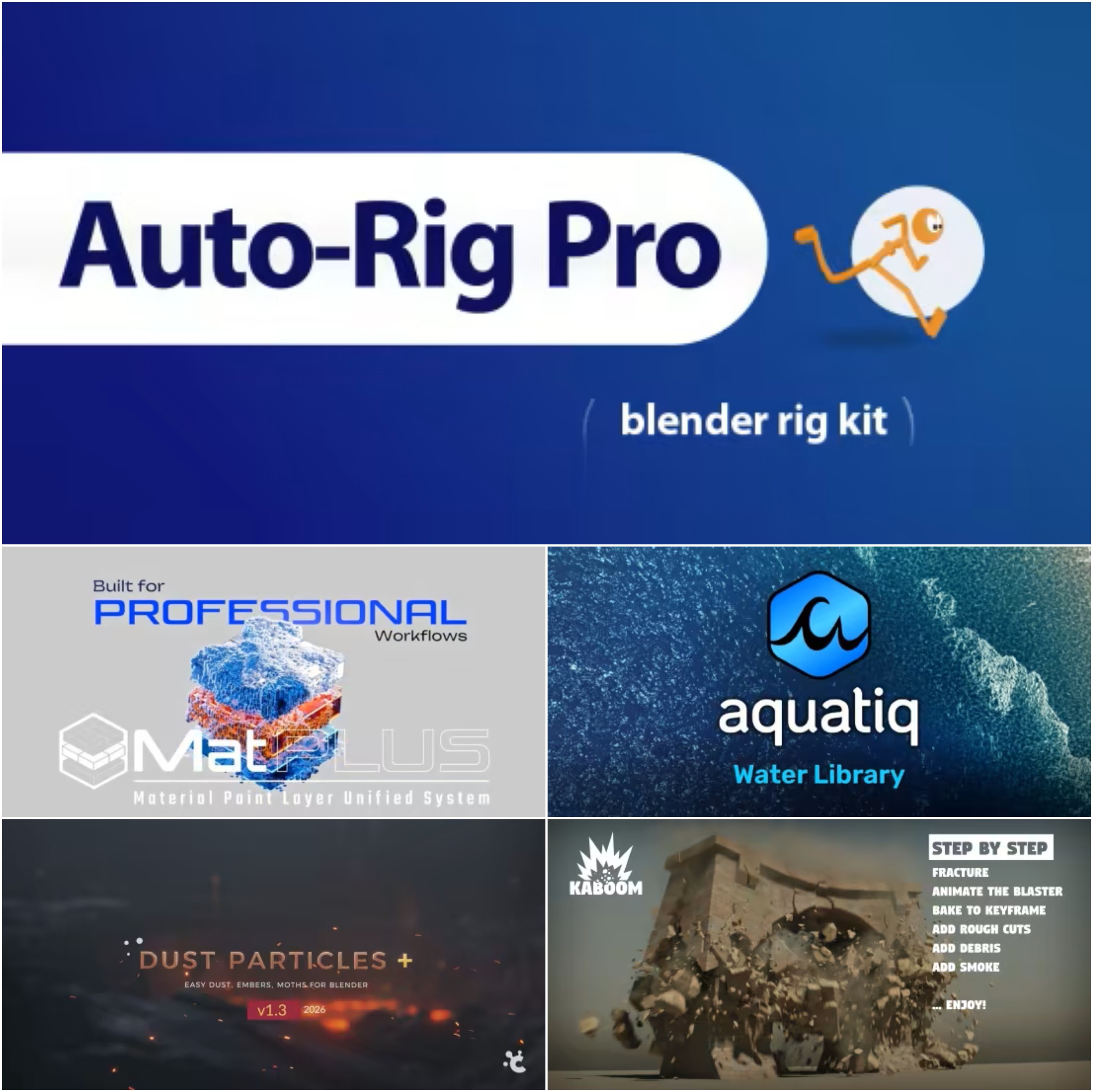 أفضل إضافات Blender من Superhive Market | Matplus وAuto-Rig Pro وKaboom ومكتبة المياه 19 مسودة تلقائية