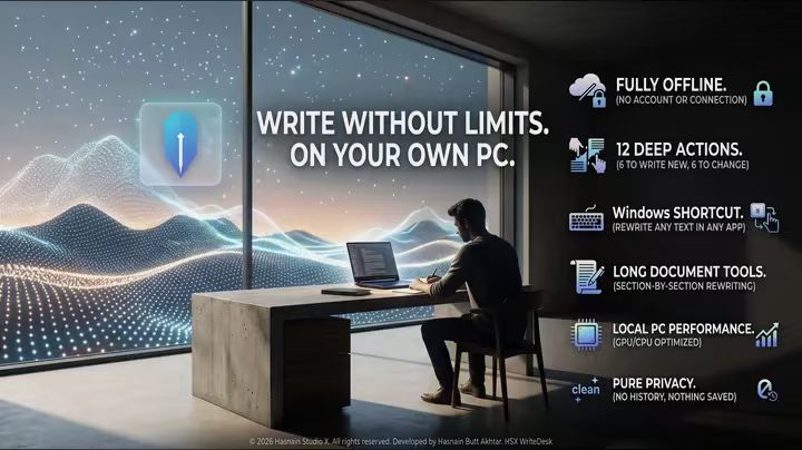 HSX WriteDesk 1.0.1 – مساعد كتابة يعمل محليًا دون اتصال