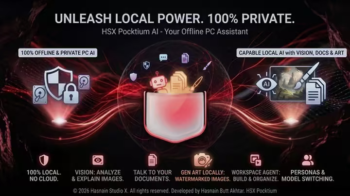 HSX Pocktium AI 1.2.8 – ذكاء اصطناعي محلي للدردشة والمستندات وتوليد الصور 20 مسودة تلقائية