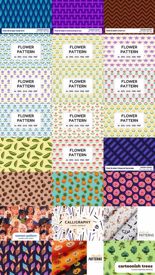 24-in-1 Ultimate Seamless Vector Patterns Bundle – حزمة أنماط فيكتور احترافية