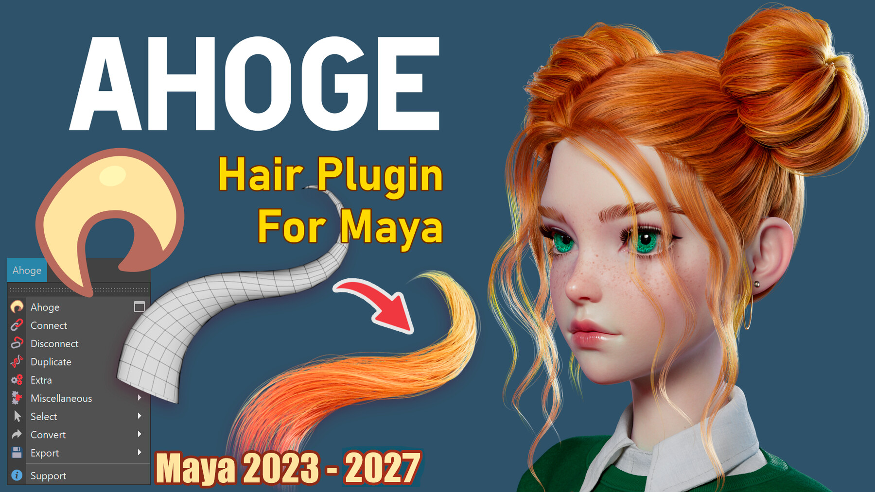 Ahoge Hair Plugin v1.0.1 – إضافة إنشاء الشعر ثلاثي الأبعاد في Maya