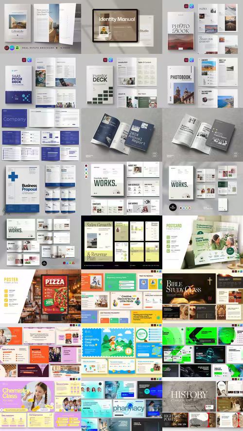 حزمة قوالب Adobe InDesign الشاملة - حزمة قوالب إنديزاين 3 مسودة تلقائية