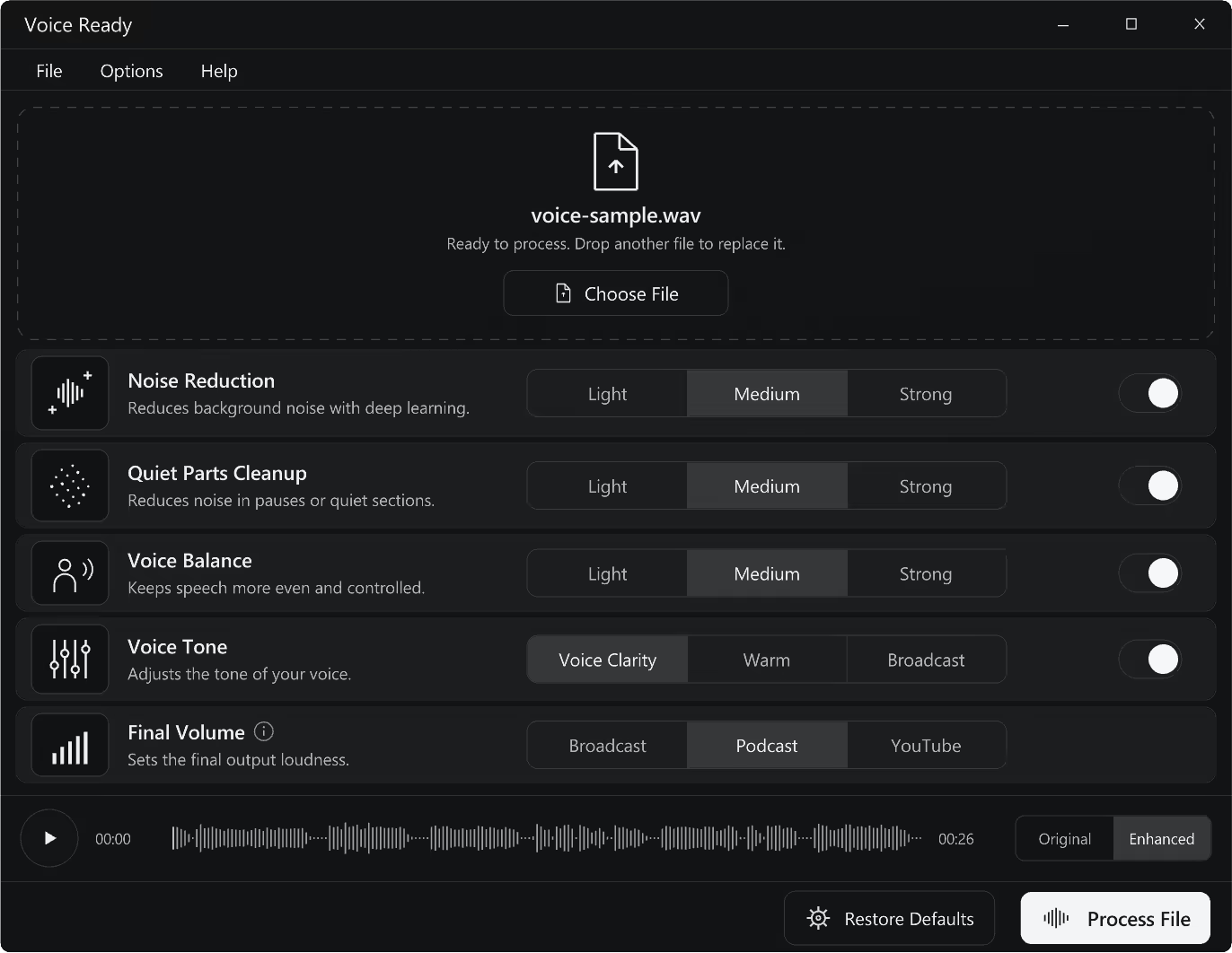 Voice Ready 1.0.2 – برنامج تنظيف وتحسين الصوت بالذكاء الاصطناعي